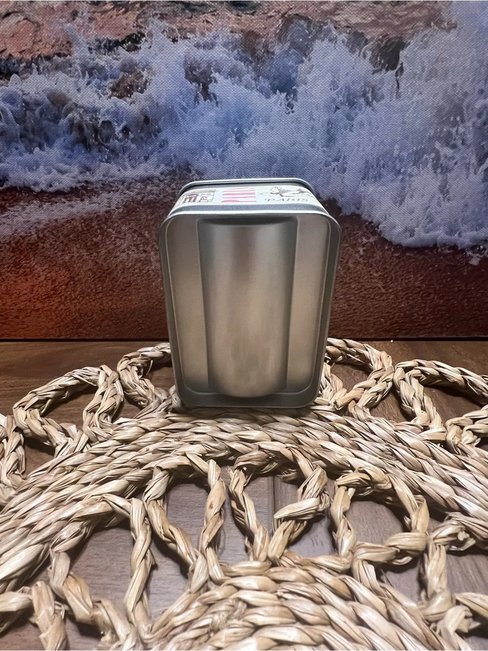 Paris Themed Decorative Tin with Red and Cream Labels